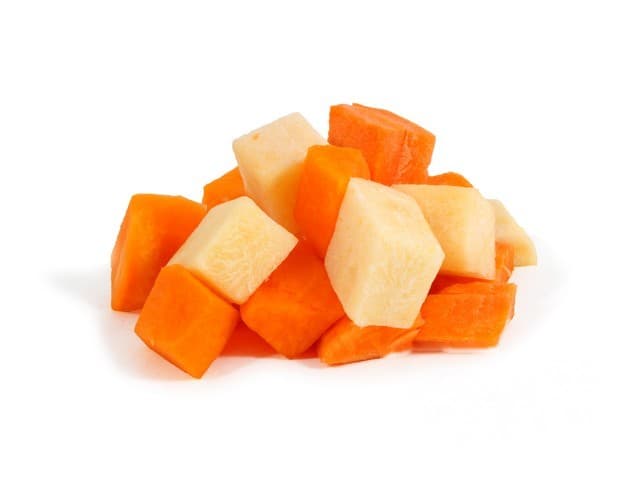 Knolraap, pompoen en winterpeen mix brunoise 15mm zak a 1kg